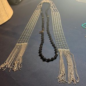 Long beaded necklace silver beaded scarf